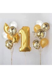 Beysüs 1 Yaş Gold Folyo Balon Şeffaf Balon Seti Doğum Günü Parti - Beysüs