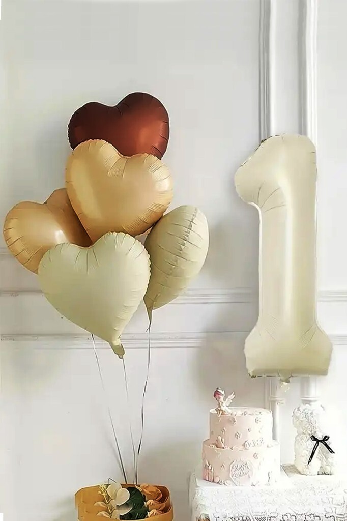 Beysüs 1 Yaş Retro Doğum Günü Balon Seti 5 Adet Kalp Balon - Beysüs