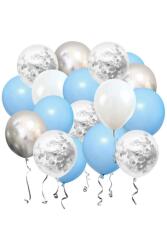 Beysüs 15 li Gümüş Konfetili 5 Şeffaf Balon 5 Makaron Mavi 5 Metalik Gri Balon Seti - Beysüs