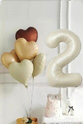 Beysüs 2 Yaş Retro Doğum Günü Balon Seti 5 Adet Kalp Balon - Beysüs