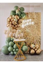 Beysüs 30 Küf Yeşili 15 Krom Gold 15 Deniz Kumu Pastel Ten Rengi Doğum Günü Ve Nişan Balon Zinciri Set - Beysüs