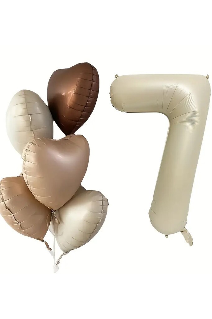 Beysüs 7 Yaş Retro Doğum Günü Balon Seti 5 Adet Kalp Balon - 2