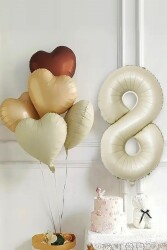Beysüs 8 Yaş Retro Doğum Günü Balon Seti 5 Adet Kalp Balon - Beysüs