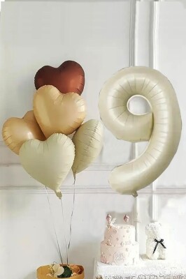 Beysüs 9 Yaş Retro Doğum Günü Balon Seti 5 Adet Kalp Balon - 1