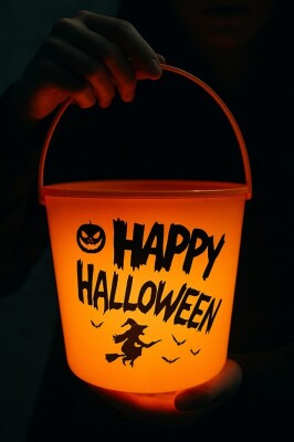 Beysüs Cadılar Bayramı Halloween Işıklı Gövdeli Şeker Kovası Balkabağı Turuncu - 2