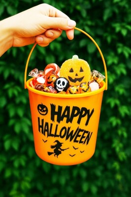 Beysüs Cadılar Bayramı Halloween Işıklı Gövdeli Şeker Kovası Balkabağı Turuncu - 3