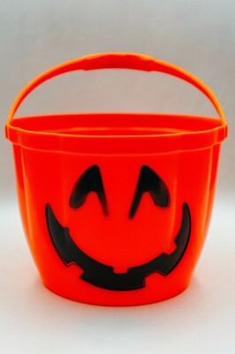 Beysüs Cadılar Bayramı Halloween Işıklı Kulplu Şeker Kovası Balkabağı Turuncu - 4