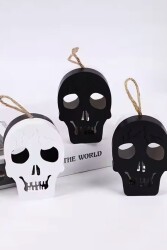 Beysüs Cadılar Bayramı Halloween Işıklı Kuru Kafa Masa Süsü Çift Taraflı Siyah Beyaz - Beysüs