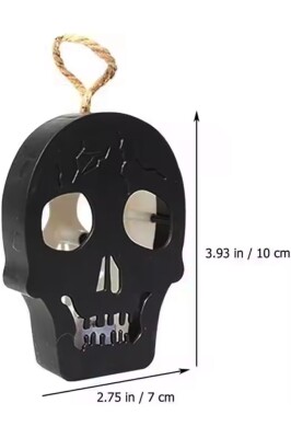 Beysüs Cadılar Bayramı Halloween Işıklı Kuru Kafa Masa Süsü Çift Taraflı Siyah Beyaz - 5