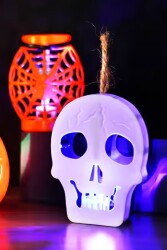 Beysüs Cadılar Bayramı Halloween Işıklı Kuru Kafa Masa Süsü Çift Taraflı Siyah Beyaz - 6