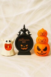Beysüs Cadılar Bayramı Halloween Işıklı Masa Süsü 3'lü Set Hayalet Balkabağı Çerçeve - Beysüs
