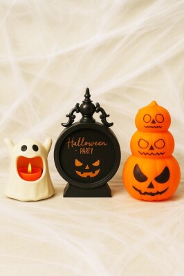Beysüs Cadılar Bayramı Halloween Işıklı Masa Süsü 3'lü Set Hayalet Balkabağı Çerçeve - 1