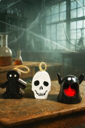 Beysüs Cadılar Bayramı Halloween Işıklı Masa Süsü 3'lü Set İskelet Hayalet Kurukafa - Beysüs