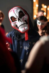 Beysüs Cadılar Bayramı Halloween Maske İskelet Tüllü Kırmızı Beyaz - 2