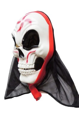 Beysüs Cadılar Bayramı Halloween Maske İskelet Tüllü Kırmızı Beyaz - 4
