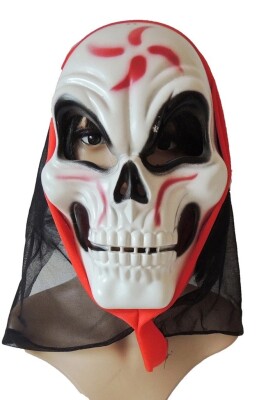 Beysüs Cadılar Bayramı Halloween Maske İskelet Tüllü Kırmızı Beyaz - 5