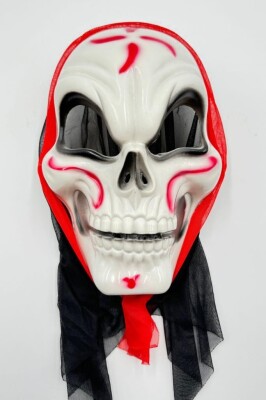 Beysüs Cadılar Bayramı Halloween Maske İskelet Tüllü Kırmızı Beyaz - 6