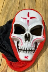 Beysüs Cadılar Bayramı Halloween Maske İskelet Tüllü Kırmızı Beyaz - 7