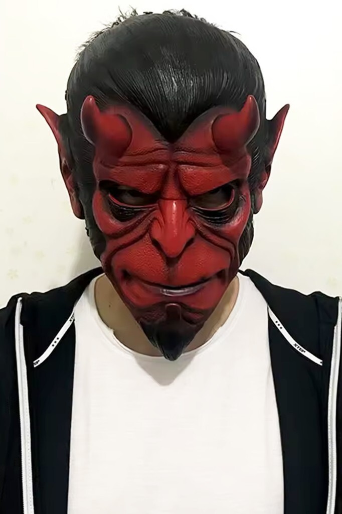 Beysüs Cadılar Bayramı Halloween Maskesi Hellboy Kırmızı Boynuzlu - 5
