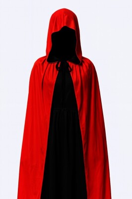 Beysüs Cadılar Bayramı Halloween Şapkalı Pelerin Kırmızı Siyah 130 cm - 2