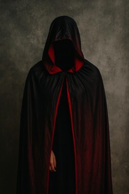 Beysüs Cadılar Bayramı Halloween Şapkalı Pelerin Siyah Kırmızı 130 cm - 3