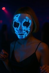 Beysüs Cadılar Bayramı Maske Halloween Neon Inferno Işıklı Mavi - 3