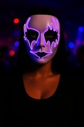 Beysüs Cadılar Bayramı Maske Halloween Neon Inferno Işıklı Mor - Beysüs