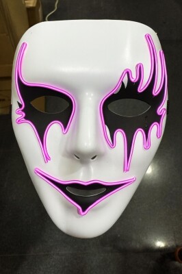Beysüs Cadılar Bayramı Maske Halloween Neon Inferno Işıklı Mor - 3