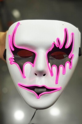 Beysüs Cadılar Bayramı Maske Halloween Neon Inferno Işıklı Pembe - 2