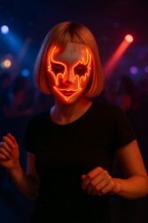 Beysüs Cadılar Bayramı Maske Halloween Neon Inferno Işıklı Turuncu - Beysüs