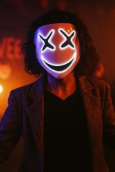 Beysüs Cadılar Bayramı Maske Halloween Neon X-Grin Işıklı Beyaz - Beysüs