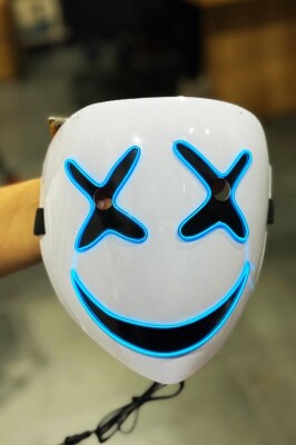 Beysüs Cadılar Bayramı Maske Halloween Neon X-Grin Işıklı Mavi - 3