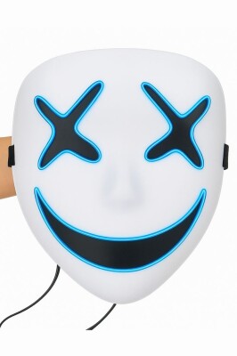 Beysüs Cadılar Bayramı Maske Halloween Neon X-Grin Işıklı Mavi - 4