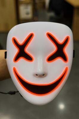 Beysüs Cadılar Bayramı Maske Halloween Neon X-Grin Işıklı Turuncu - 3