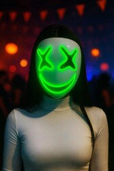 Beysüs Cadılar Bayramı Maske Halloween Neon X-Grin Işıklı Yeşil - Beysüs