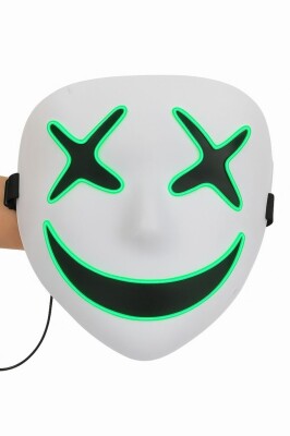 Beysüs Cadılar Bayramı Maske Halloween Neon X-Grin Işıklı Yeşil - 4