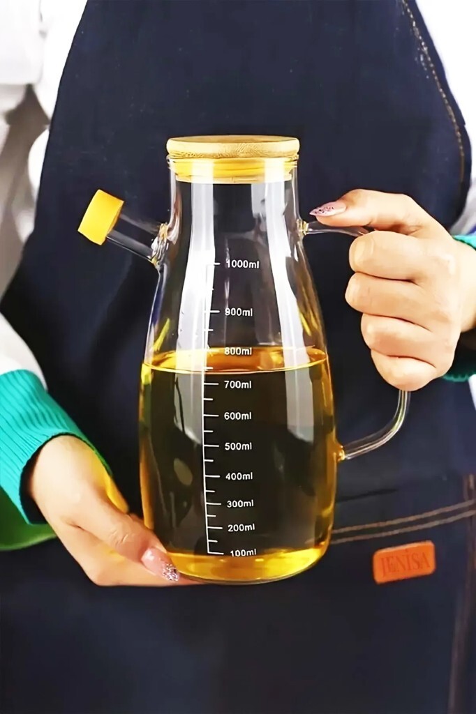 Beysüs Cam Yağdanlık Bambu Kapaklı Borosilikat 1000 m - 3