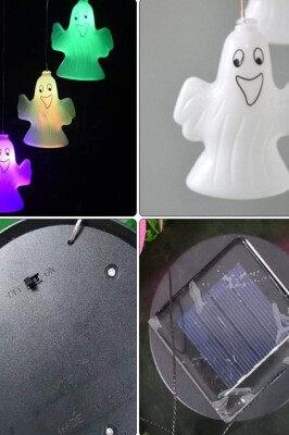 Beysüs Halloween Cadılar Bayramı Güneş Enerjili Renkli LED Işıklı Asma HAYALET Dekor 6’lı - 5