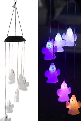 Beysüs Halloween Cadılar Bayramı Güneş Enerjili Renkli LED Işıklı Asma HAYALET Dekor 6’lı - 7