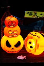 Beysüs Halloween Cadılar Bayramı Işıklı 3 Katlı Balkabağı Dekoru - 7
