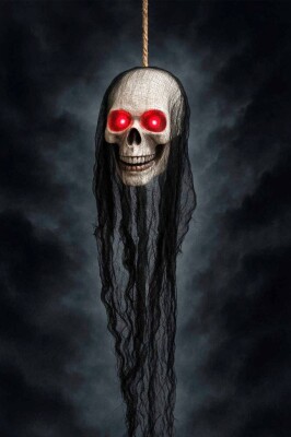 Beysüs Halloween Cadılar Bayramı Işıklı Kafatası Tüllü Asma Dekor - 1