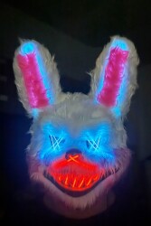 Beysüs Halloween Cadılar Bayramı LED Işıklı Korkunç Tavşan Maske Beyaz Pembe - Beysüs