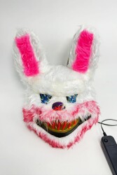 Beysüs Halloween Cadılar Bayramı LED Işıklı Korkunç Tavşan Maske Beyaz Pembe - 2