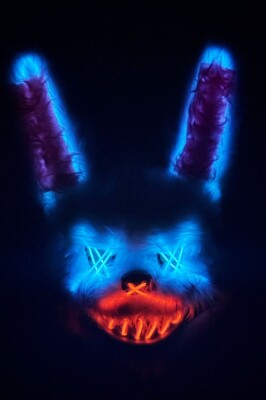 Beysüs Halloween Cadılar Bayramı LED Işıklı Korkunç Tavşan Maske Beyaz Pembe - 3