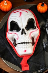 Beysüs Halloween Cadılar Bayramı Maske Kuru Kafa Kırmızı Siyah Tüllü Beyaz - Beysüs