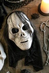 Beysüs Halloween Cadılar Bayramı Maske Kuru Kafa Tüllü Beyaz - Beysüs