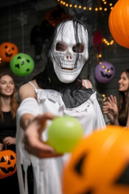 Beysüs Halloween Cadılar Bayramı Maske Kuru Kafa Tüllü Beyaz - 2