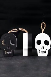 Beysüs Halloween Işıklı Kuru Kafa Masa Süsü Çift Taraflı Siyah Beyaz - 2