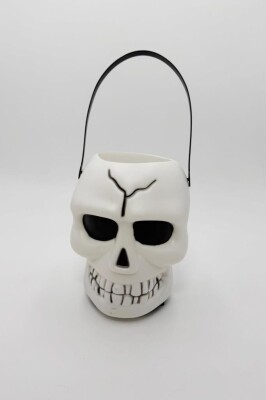 Beysüs Halloween Işıklı Şeker Kovası Beyaz Kuru Kafa - 6