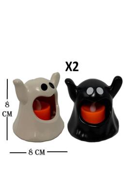 Beysüs Halloween Işıklı Sevimli Hayalet Masa Süsü Siyah Beyaz İkili - 4